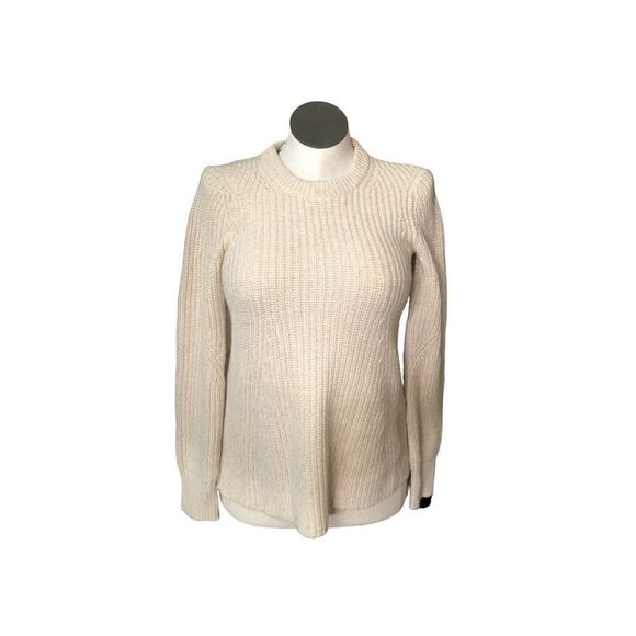 Athleta Sweater Womens XS Cream Chunky Knit Sierra Crew Crewneck Fisherman - Picture 1 of 7